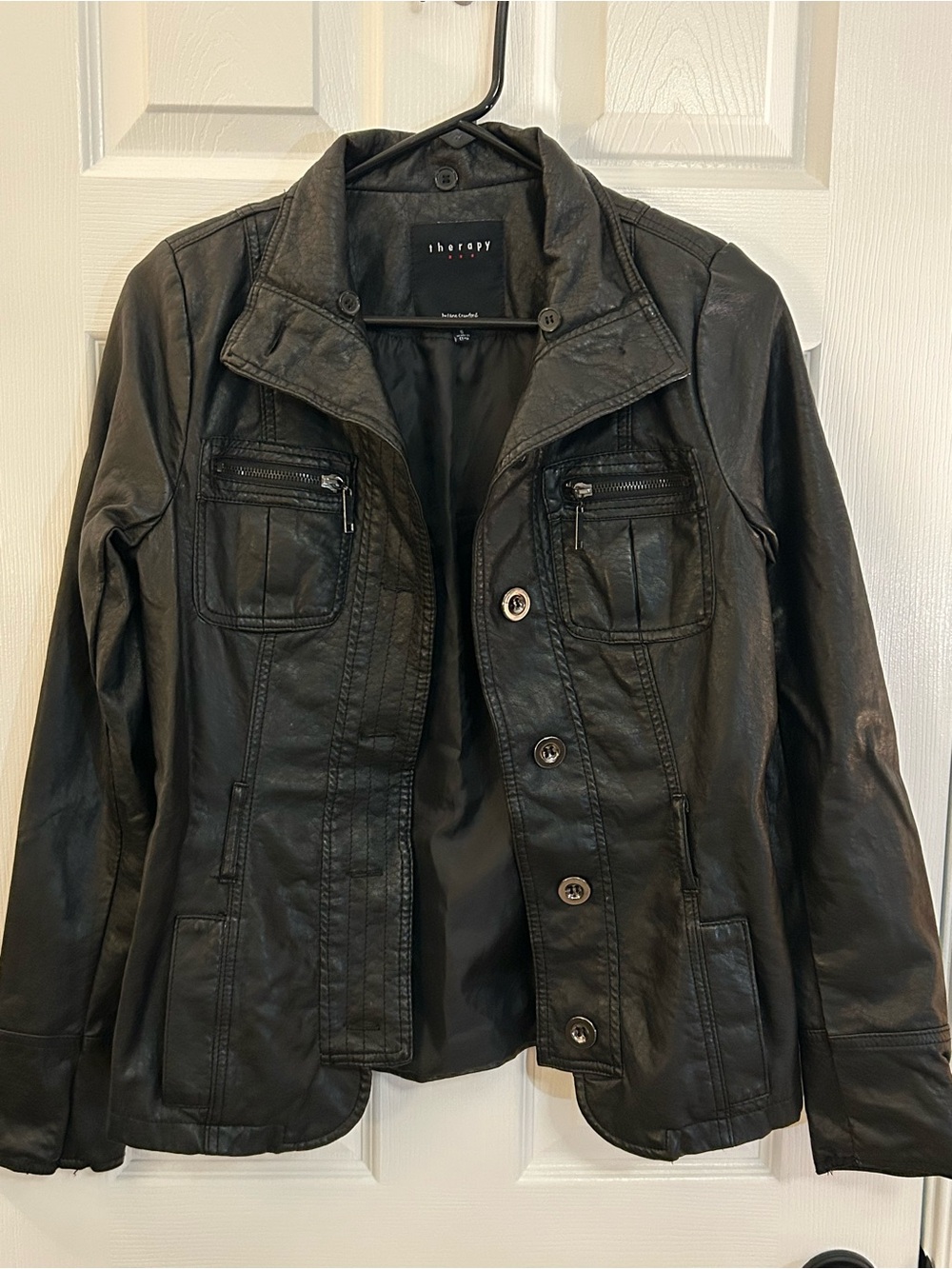 Therapy by Tzone Crawford Black Faux Leather Moto Jacket Women’s Small